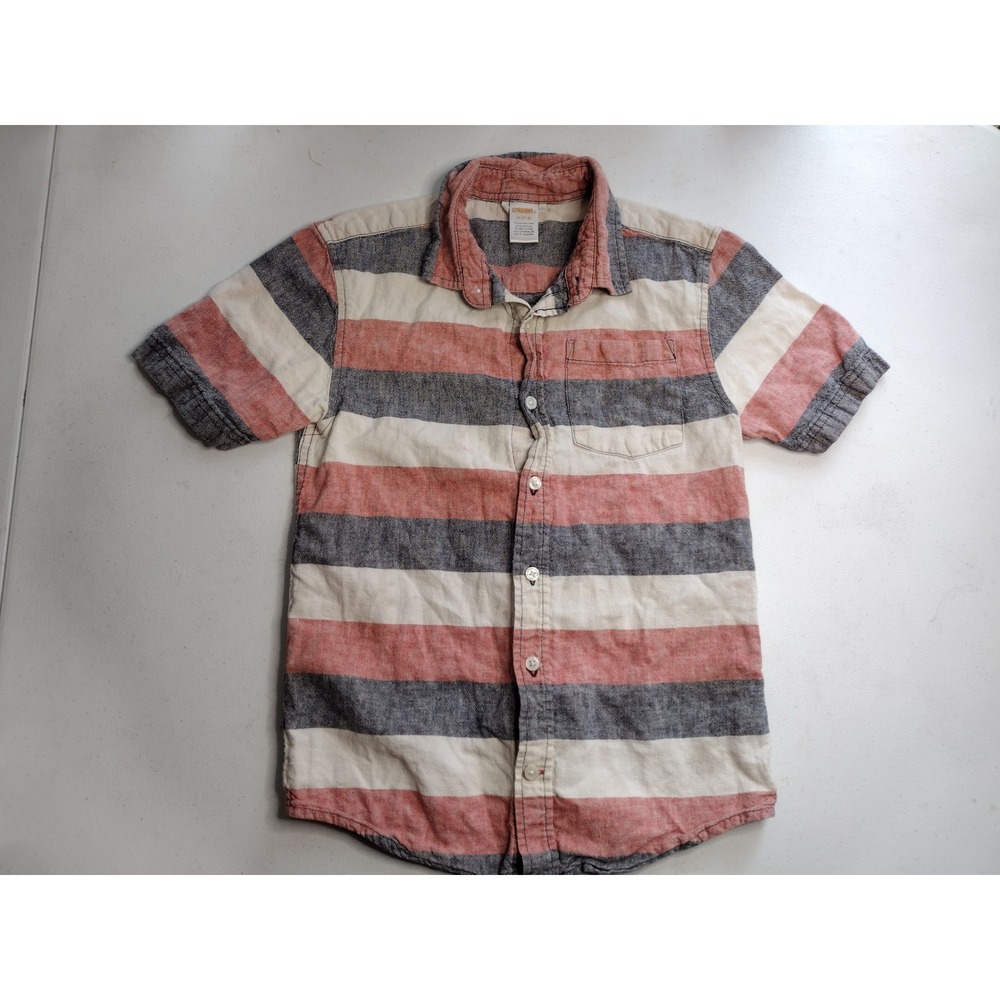 Gymboree Boys Red White Blue Striped Linen Short Sleeve Button Down Shirt M